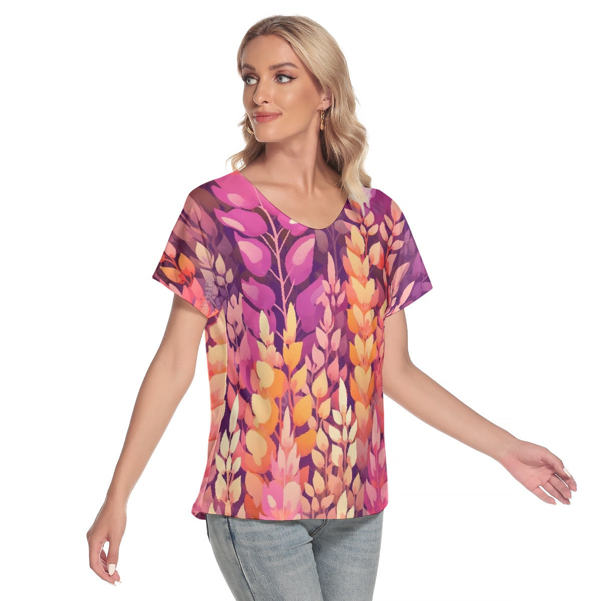 All-Over Print Women's Loose V-neck Short Sleeve T-shirt