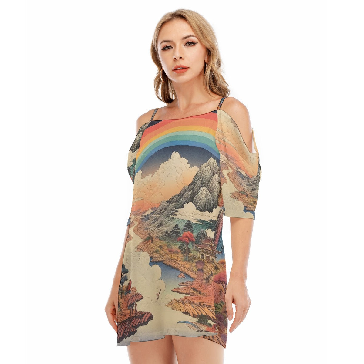 All-Over Print Women's Off-shoulder Cami Dress