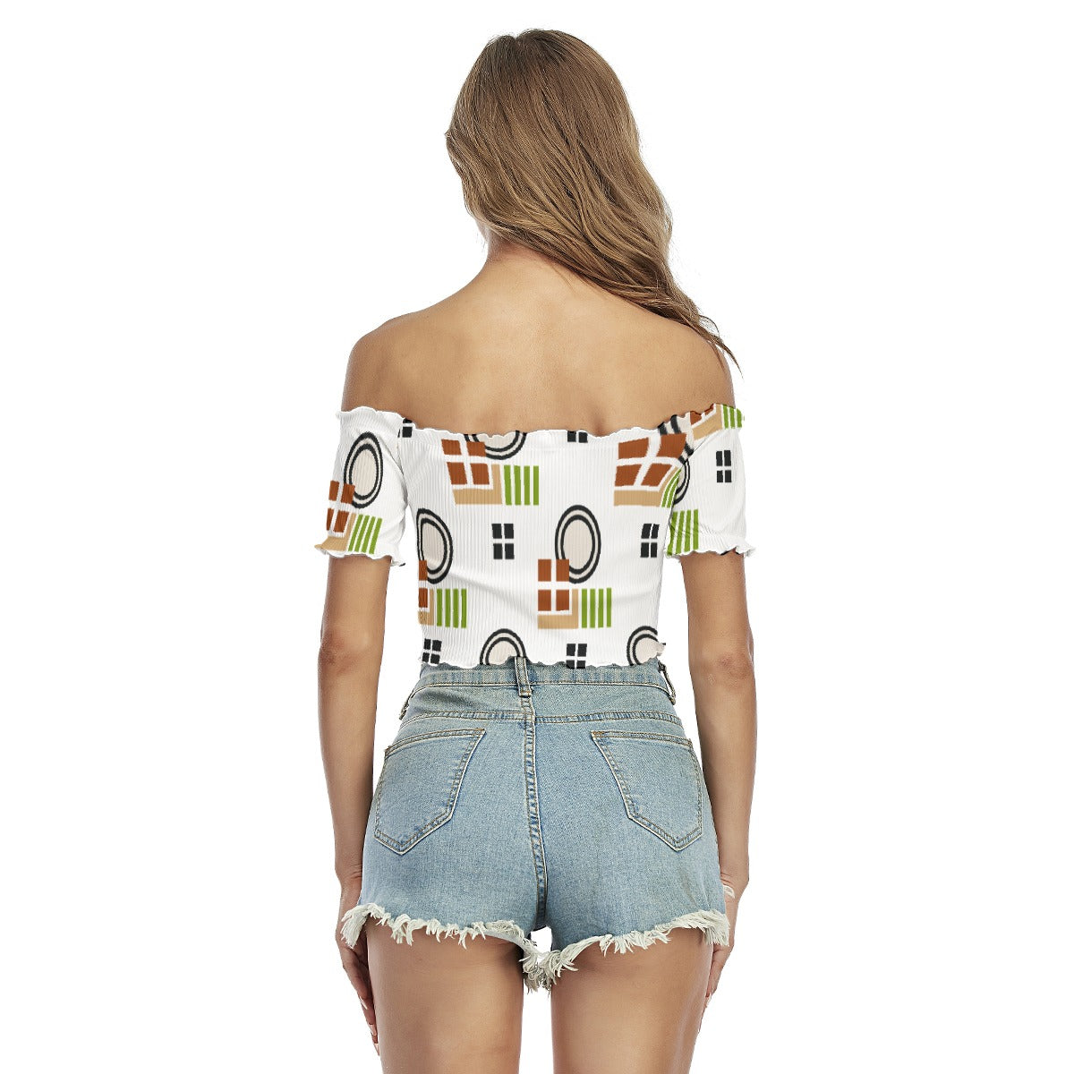 All-Over Print Women's One-shoulder Off-the-navel Short Sleeve T-shirt