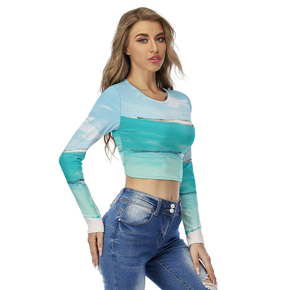 All-Over Print Women's Round Neck Crop Top T-Shirt