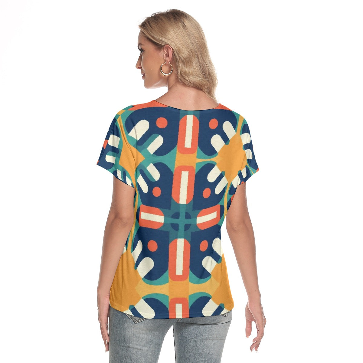 All-Over Print Women's Loose V-neck Short Sleeve T-shirt