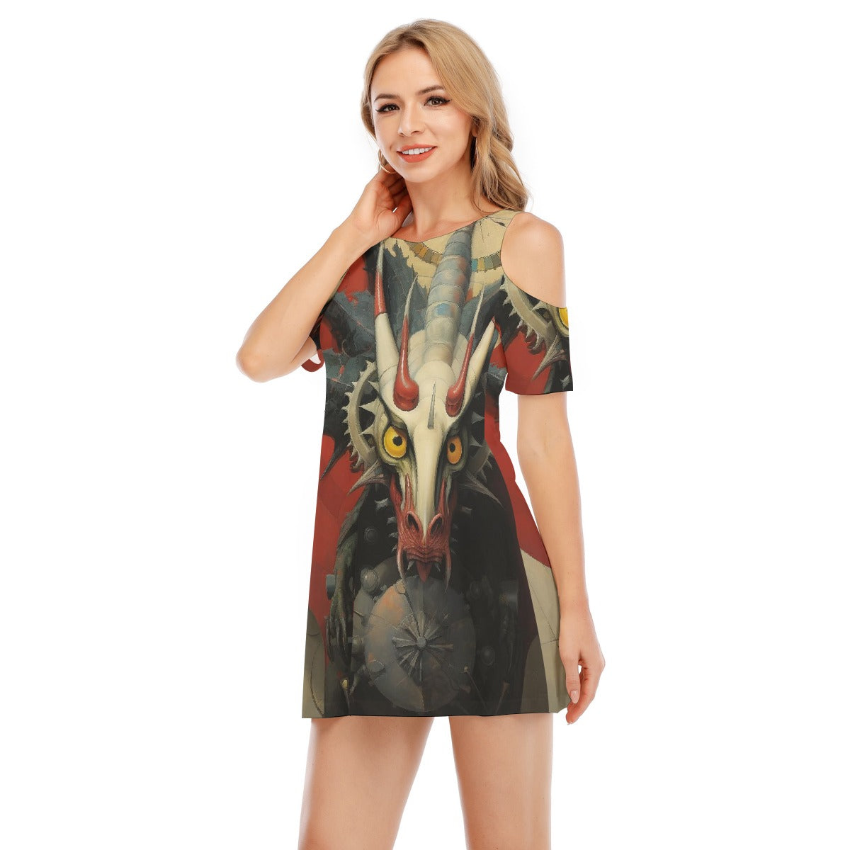 All-Over Print Women's Cold Shoulder Dress | 190GSM Cotton