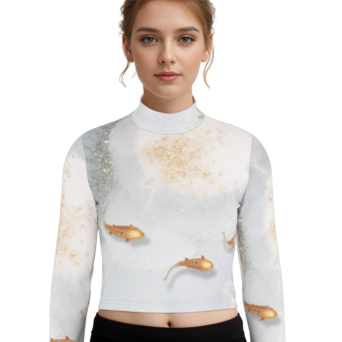 Eco-Friendly All-Over Print Women's Turtleneck T-shirt With Long Sleeve