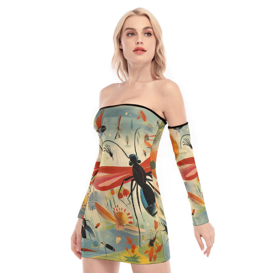 All-Over Print Women's Off-shoulder Back Lace-up Dress