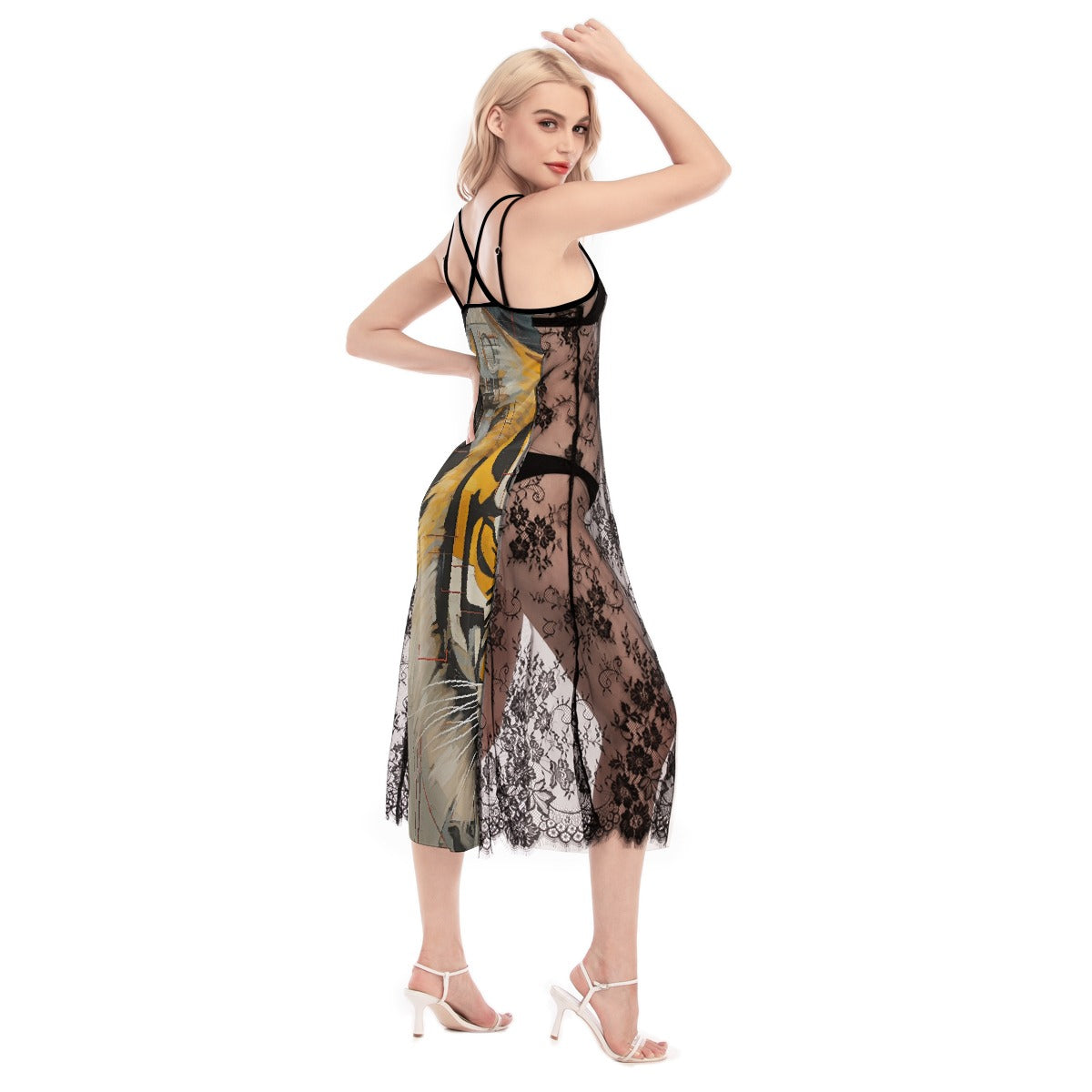 All-Over Print Women's Lace Cami Cross Back Dress