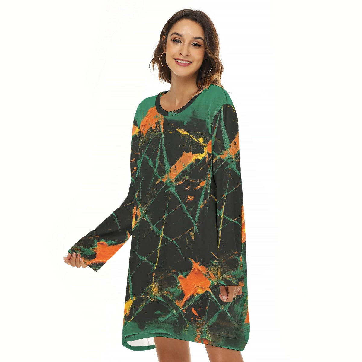 All-Over Print  Women's Loose Crew Neck Dress