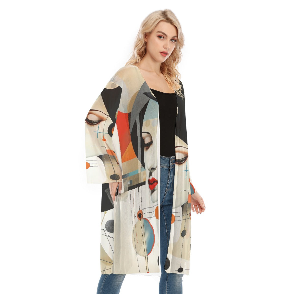 All- Over Print Women's Long Sleeve Mesh Cardigan