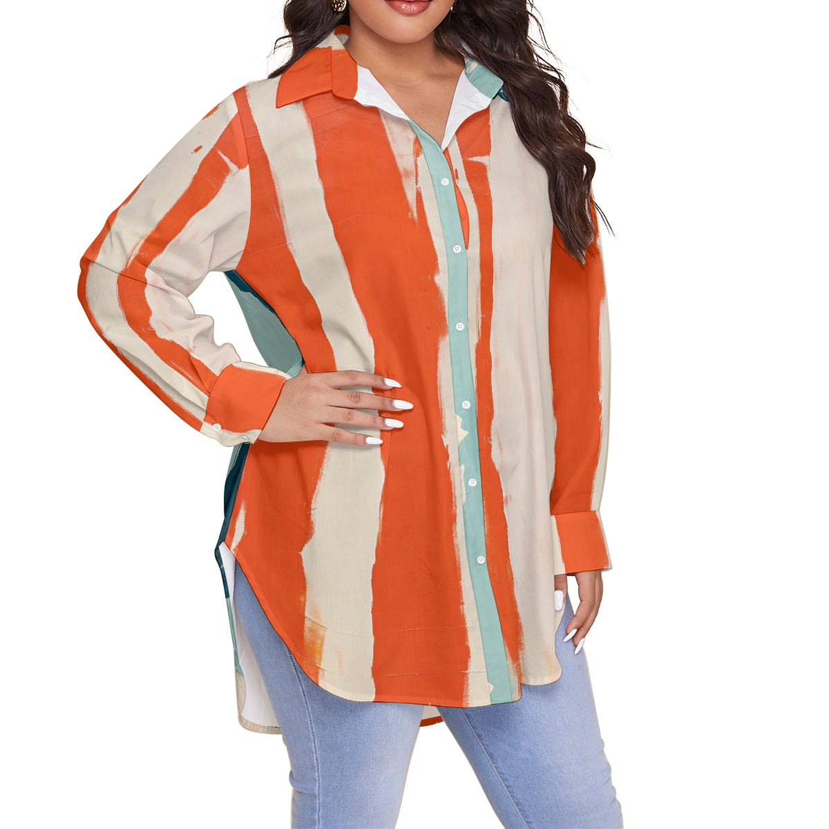 All-Over Print Women's Shirt With Long Sleeve(Plus Size)