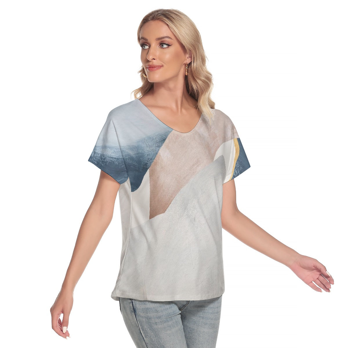 All-Over Print Women's Loose V-neck Short Sleeve T-shirt