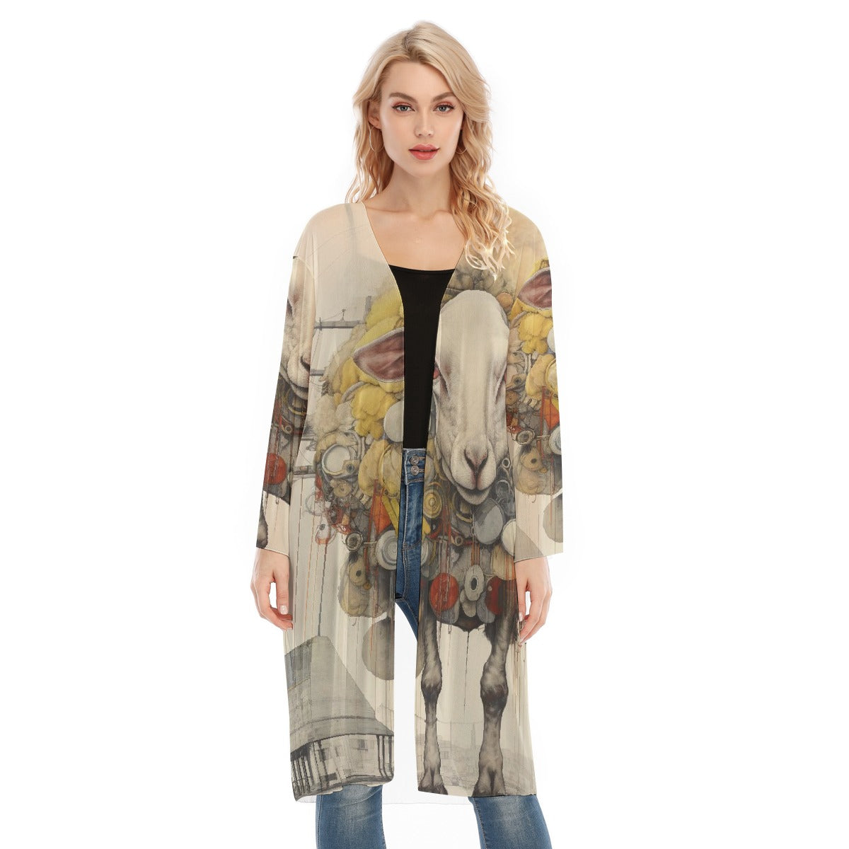 All- Over Print Women's Long Sleeve Mesh Cardigan