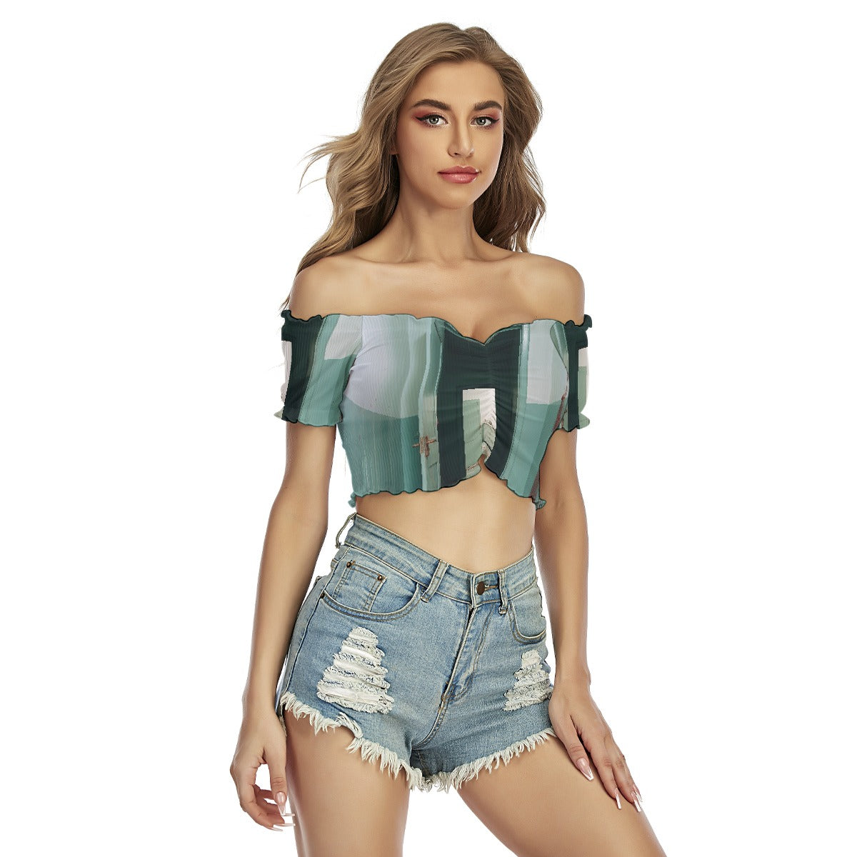 All-Over Print Women's One-shoulder Off-the-navel Short Sleeve T-shirt