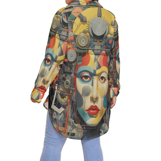 All-Over Print Women's Shirt With Long Sleeve(Plus Size)