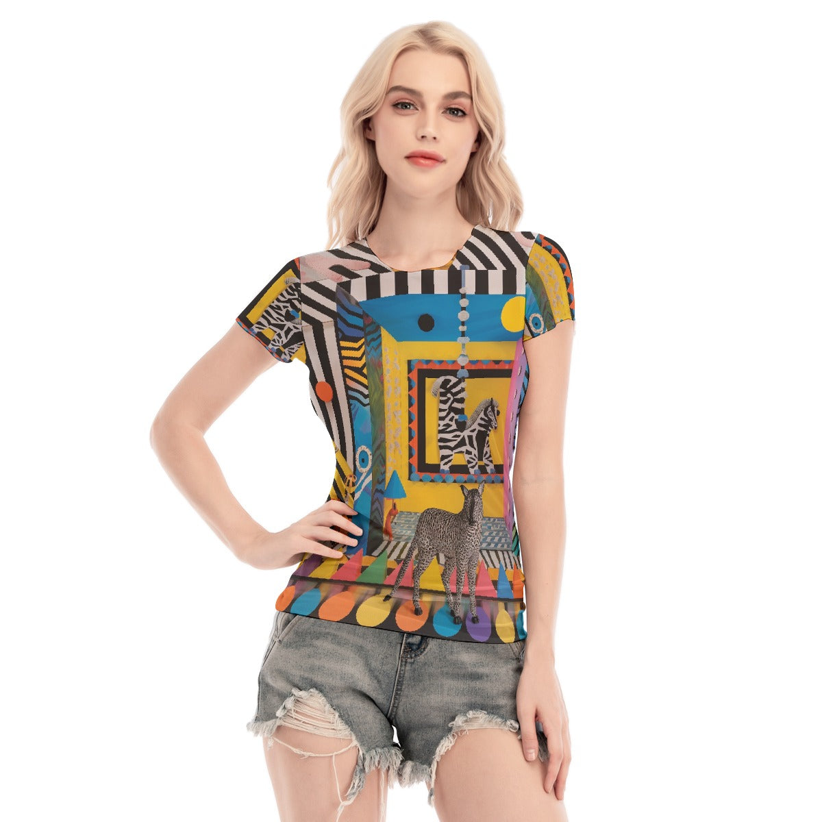 All-Over Print Women's Short Sleeve Mesh Blouse