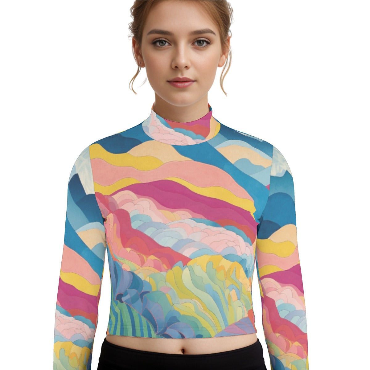 Eco-Friendly All-Over Print Women's Turtleneck T-shirt With Long Sleeve