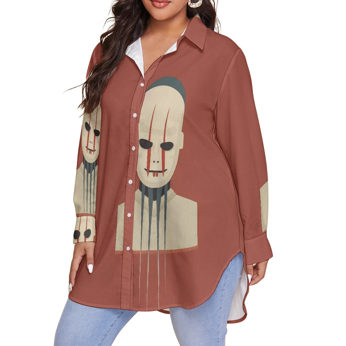 All-Over Print Women's Shirt With Long Sleeve(Plus Size)