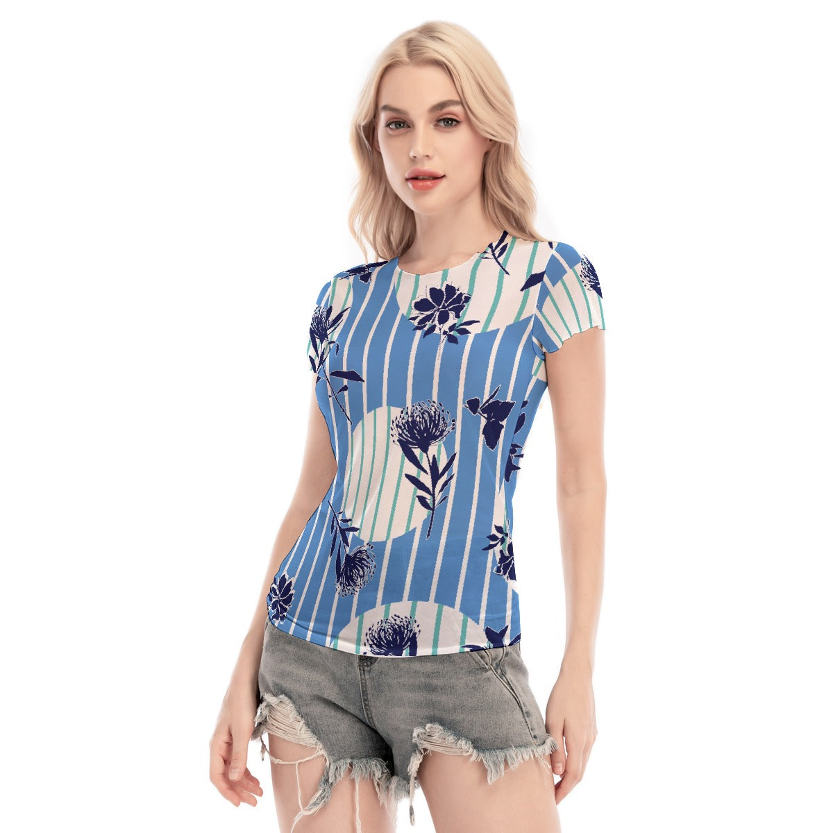 All-Over Print Women's Short Sleeve Mesh Blouse