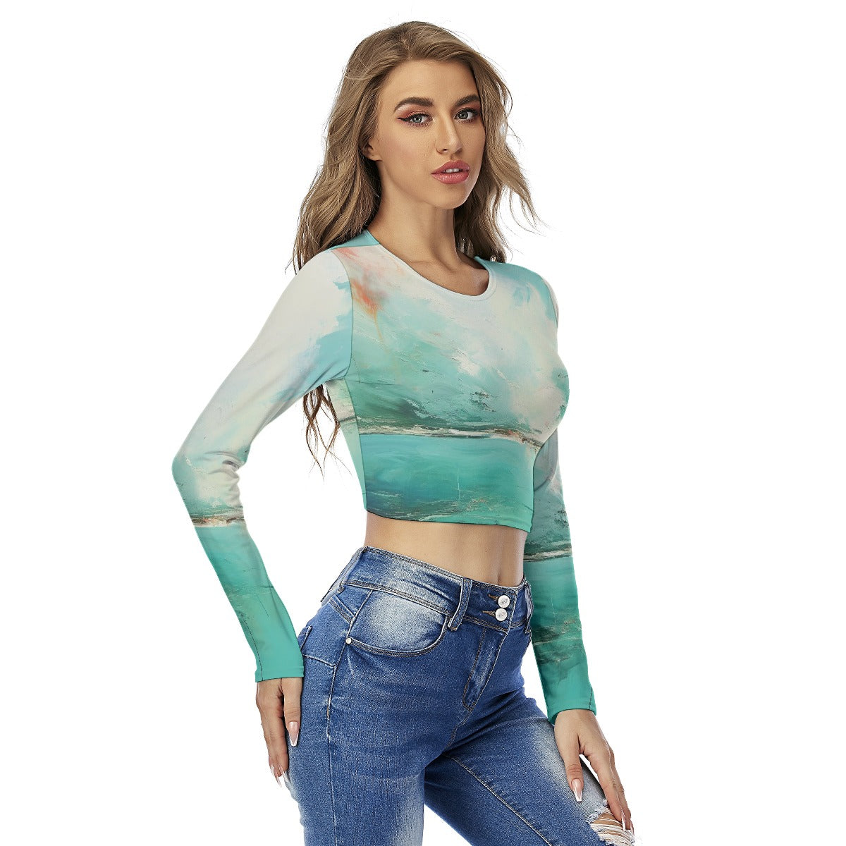 All-Over Print Women's Round Neck Crop Top T-Shirt