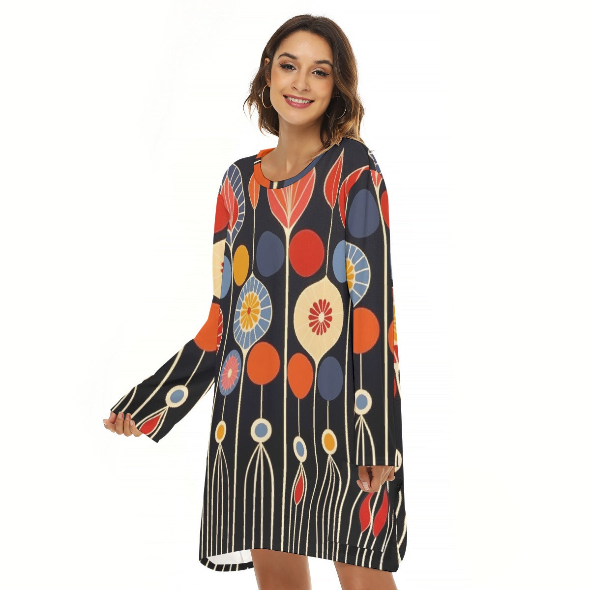 All-Over Print  Women's Loose Crew Neck Dress