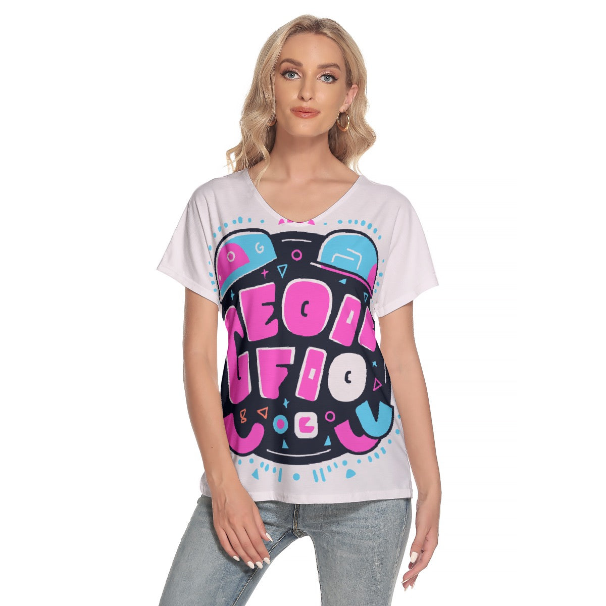 All-Over Print Women's Loose V-neck Short Sleeve T-shirt