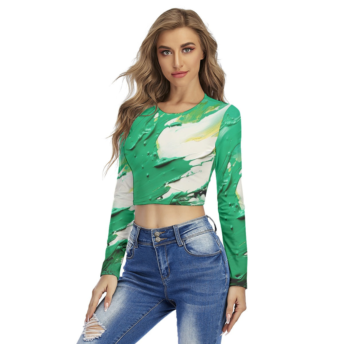 All-Over Print Women's Round Neck Crop Top T-Shirt