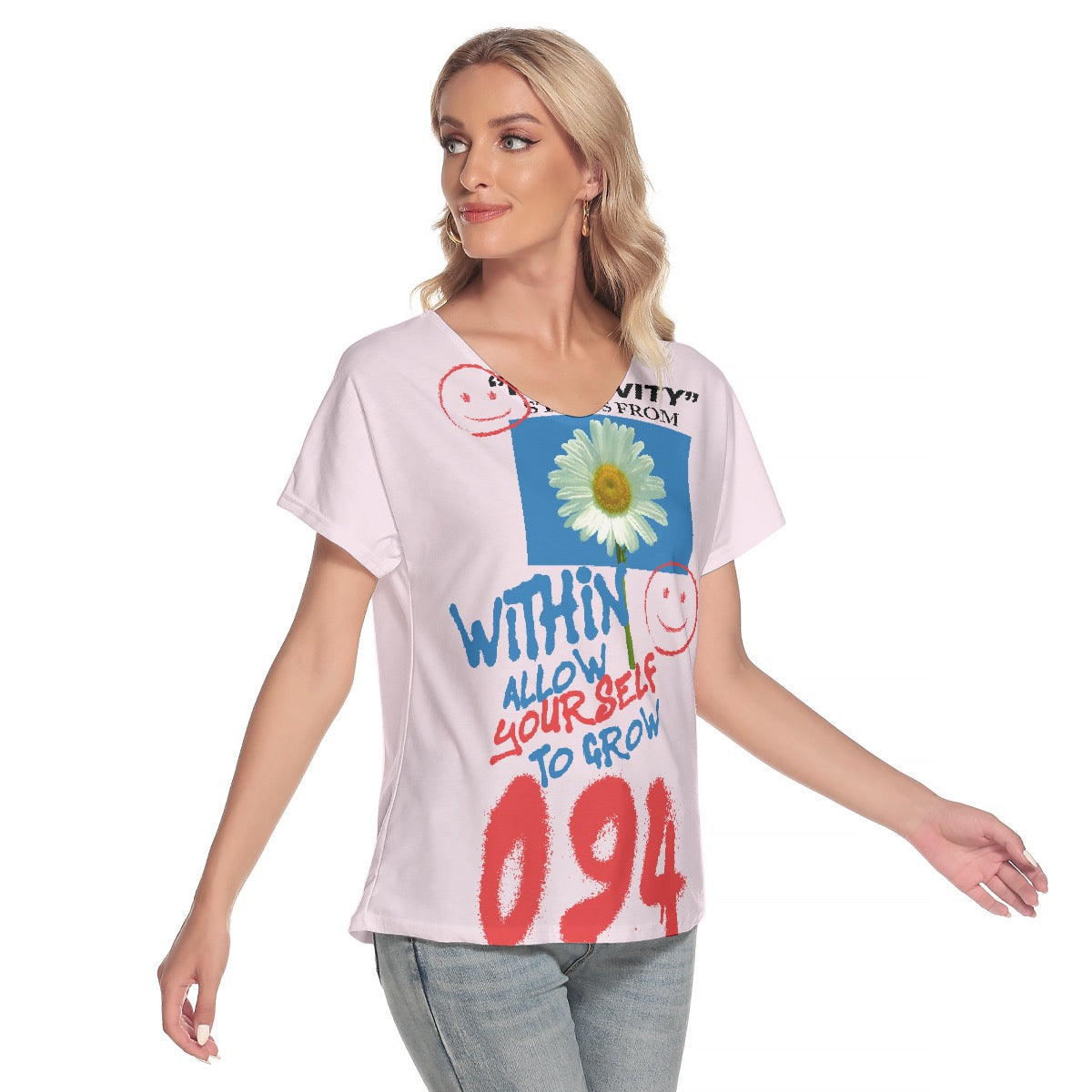 All-Over Print Women's Loose V-neck Short Sleeve T-shirt