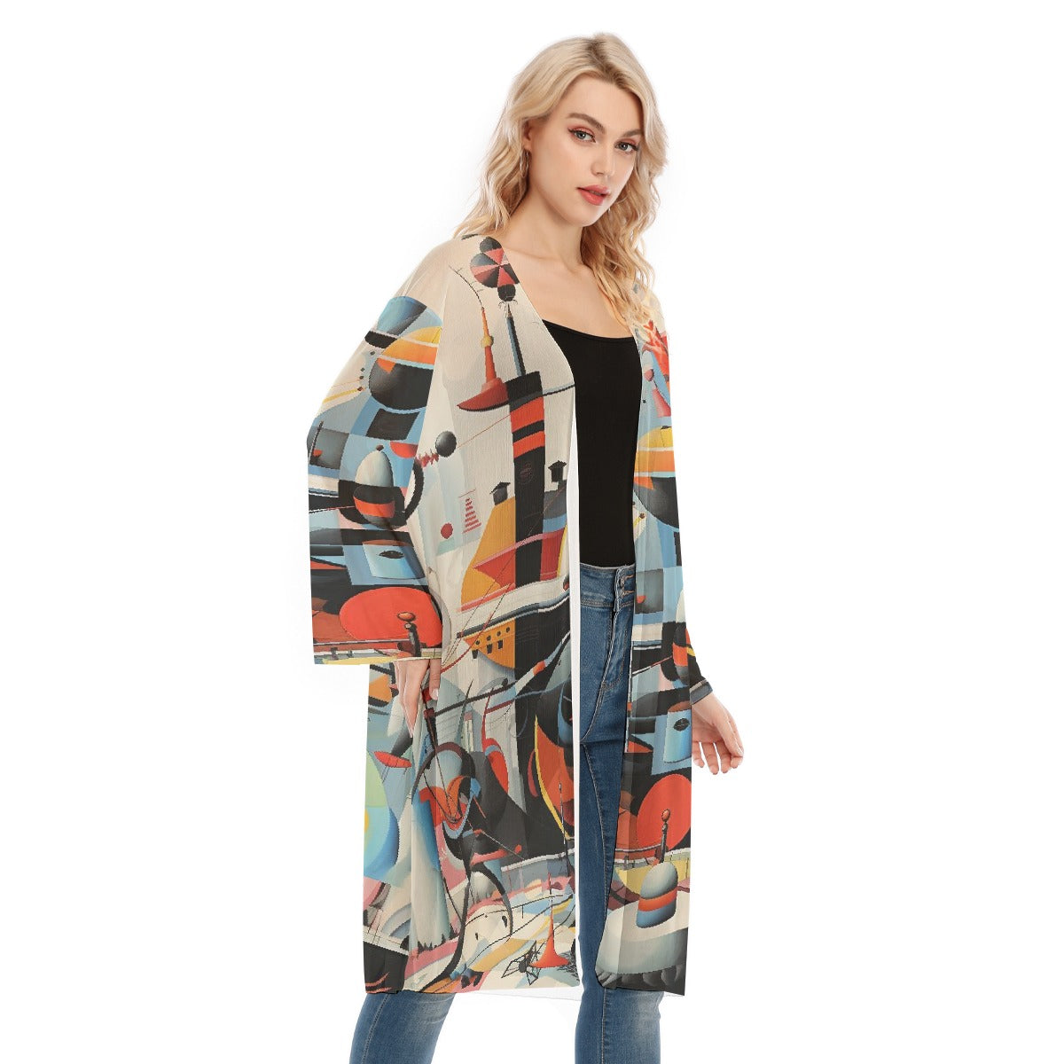 All- Over Print Women's Long Sleeve Mesh Cardigan