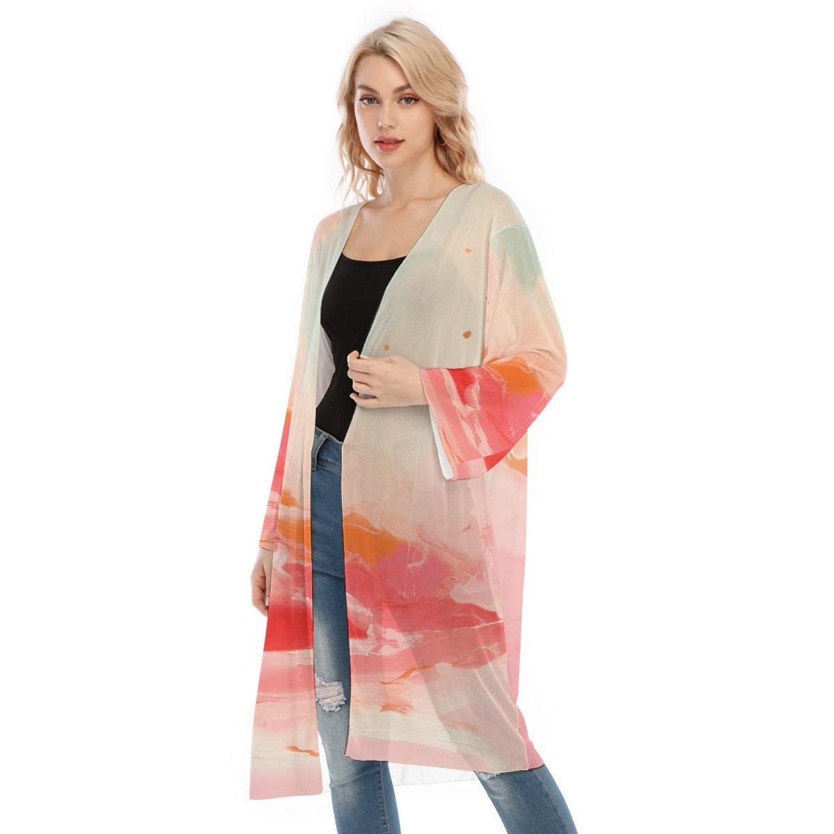 All- Over Print Women's Long Sleeve Mesh Cardigan