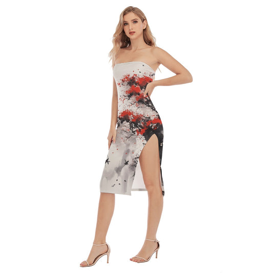 All-Over Print Women's Side Split Tube Top Dress