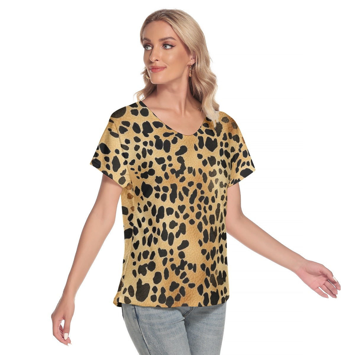 All-Over Print Women's Loose V-neck Short Sleeve T-shirt