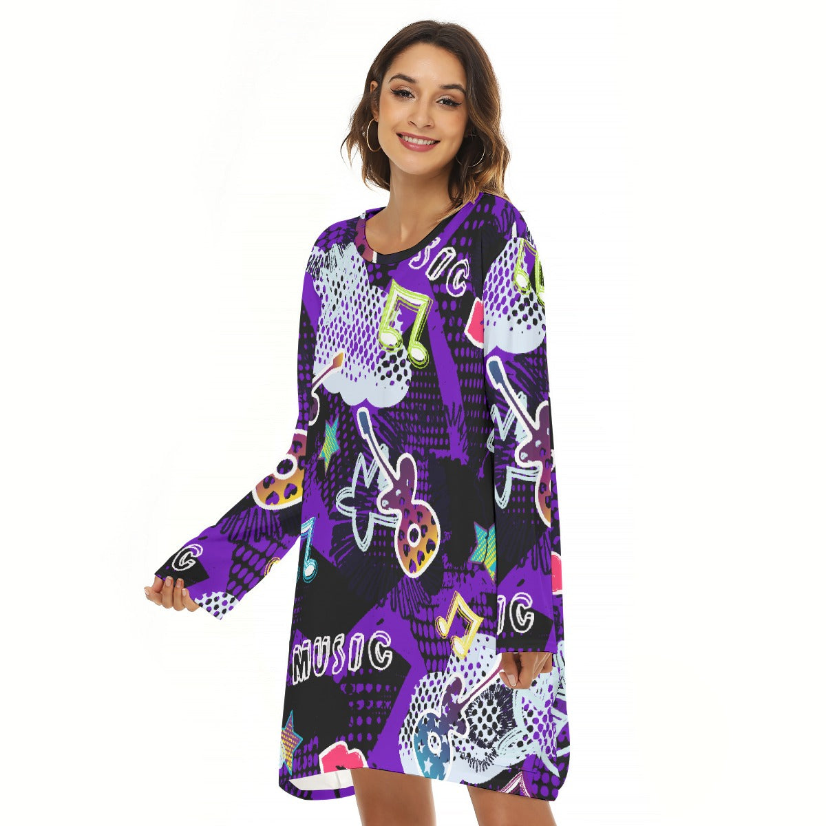 All-Over Print  Women's Loose Crew Neck Dress