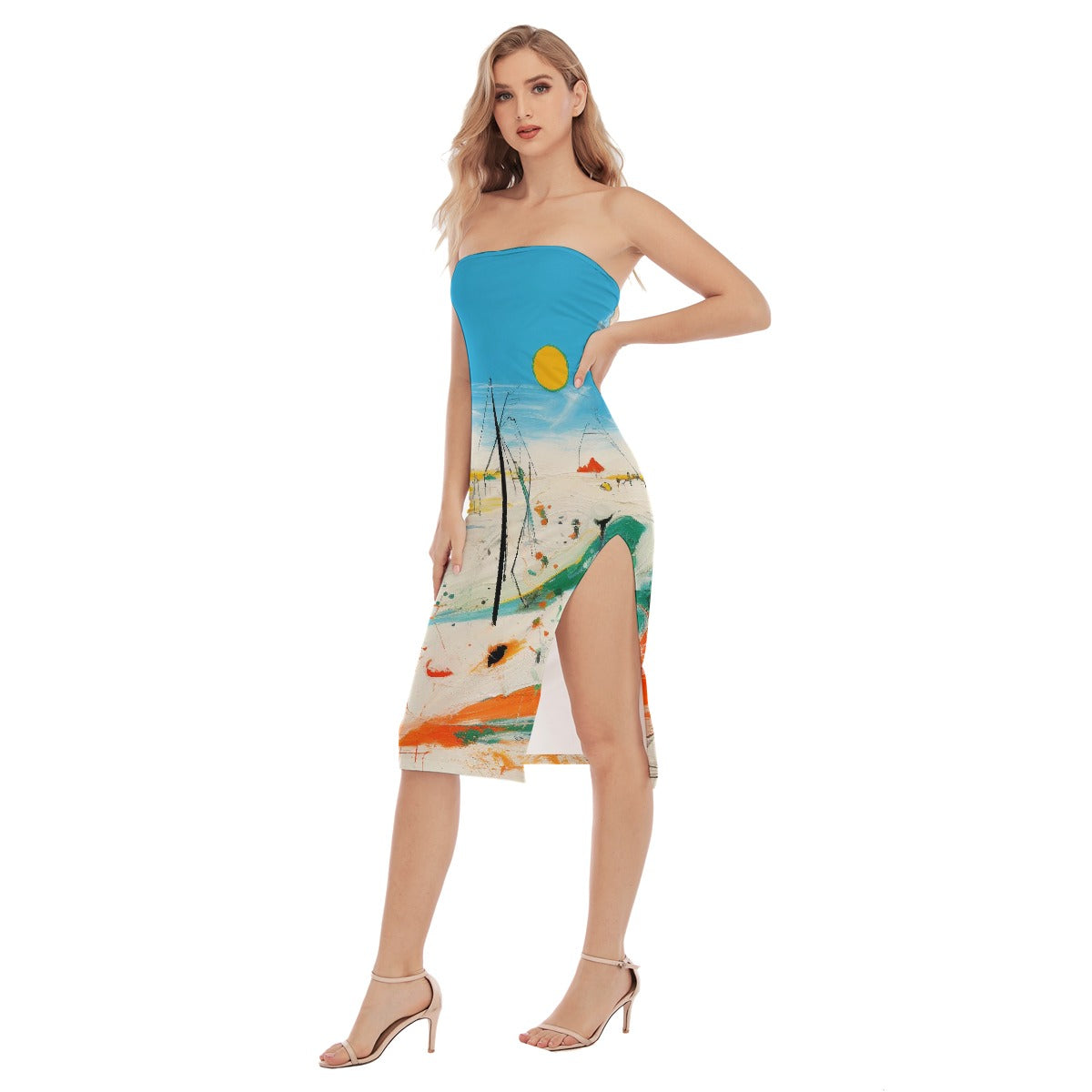 All-Over Print Women's Side Split Tube Top Dress