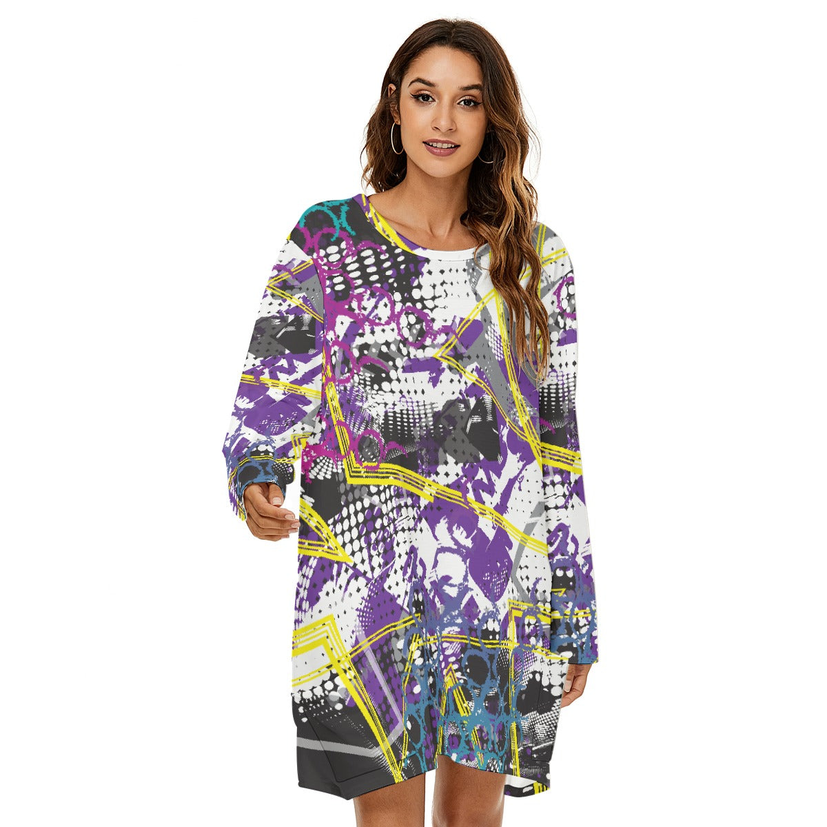 All-Over Print  Women's Loose Crew Neck Dress