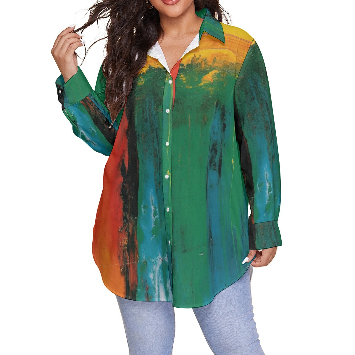 All-Over Print Women's Shirt With Long Sleeve(Plus Size)