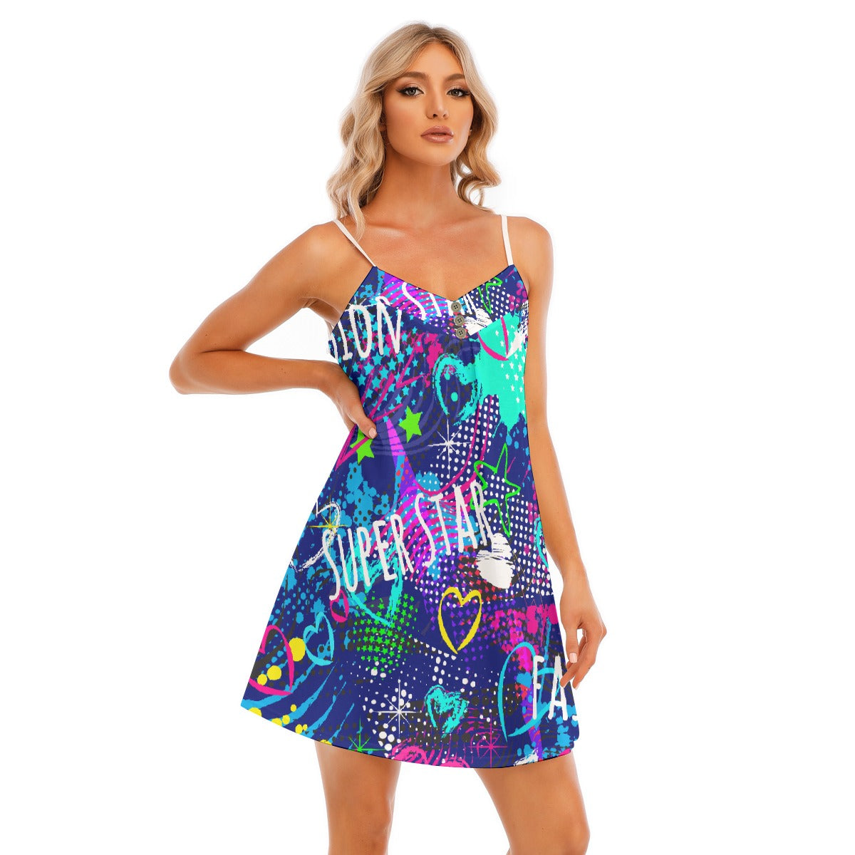 All-Over Print Women's V-neck Cami Dress