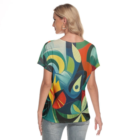 All-Over Print Women's Loose V-neck Short Sleeve T-shirt