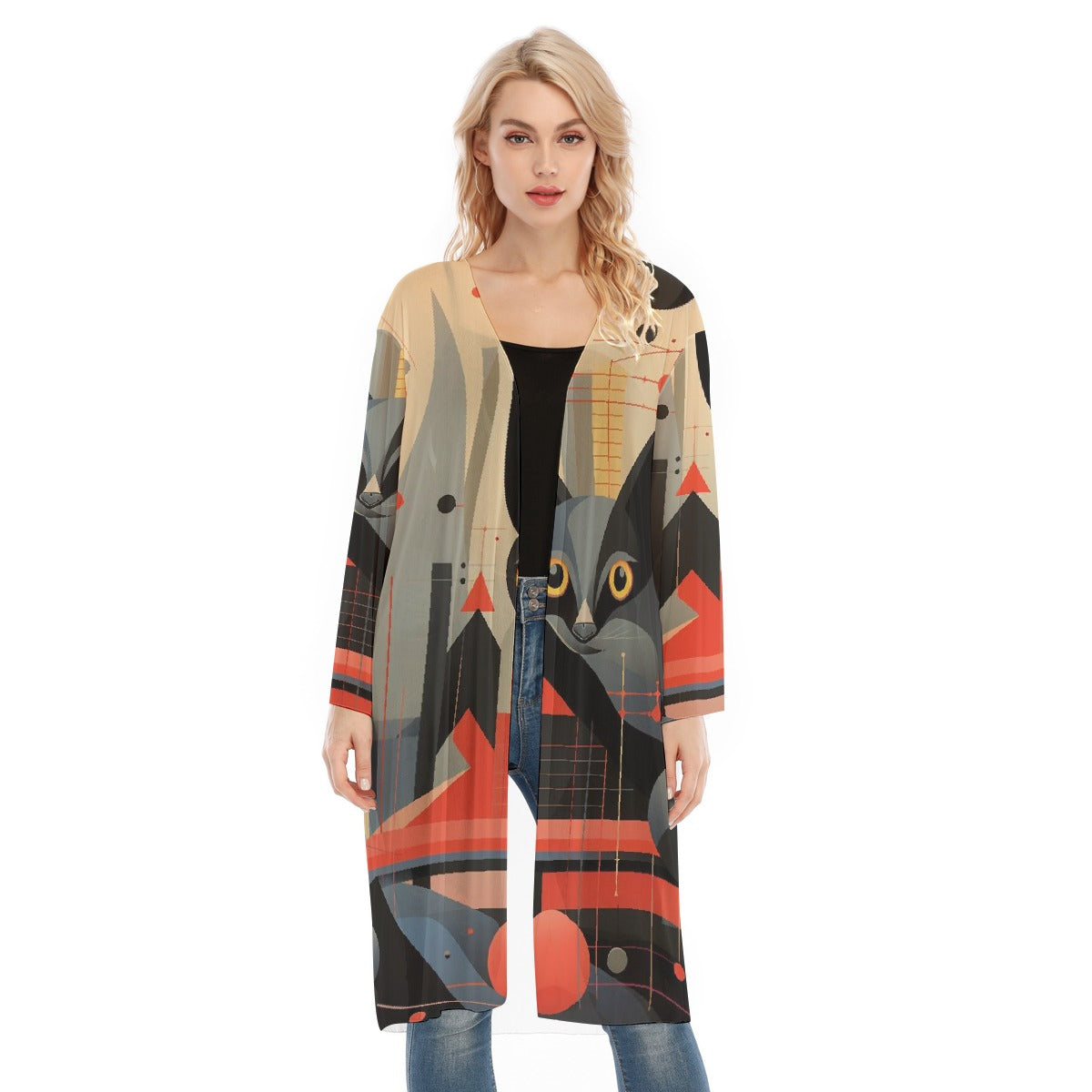 All- Over Print Women's Long Sleeve Mesh Cardigan