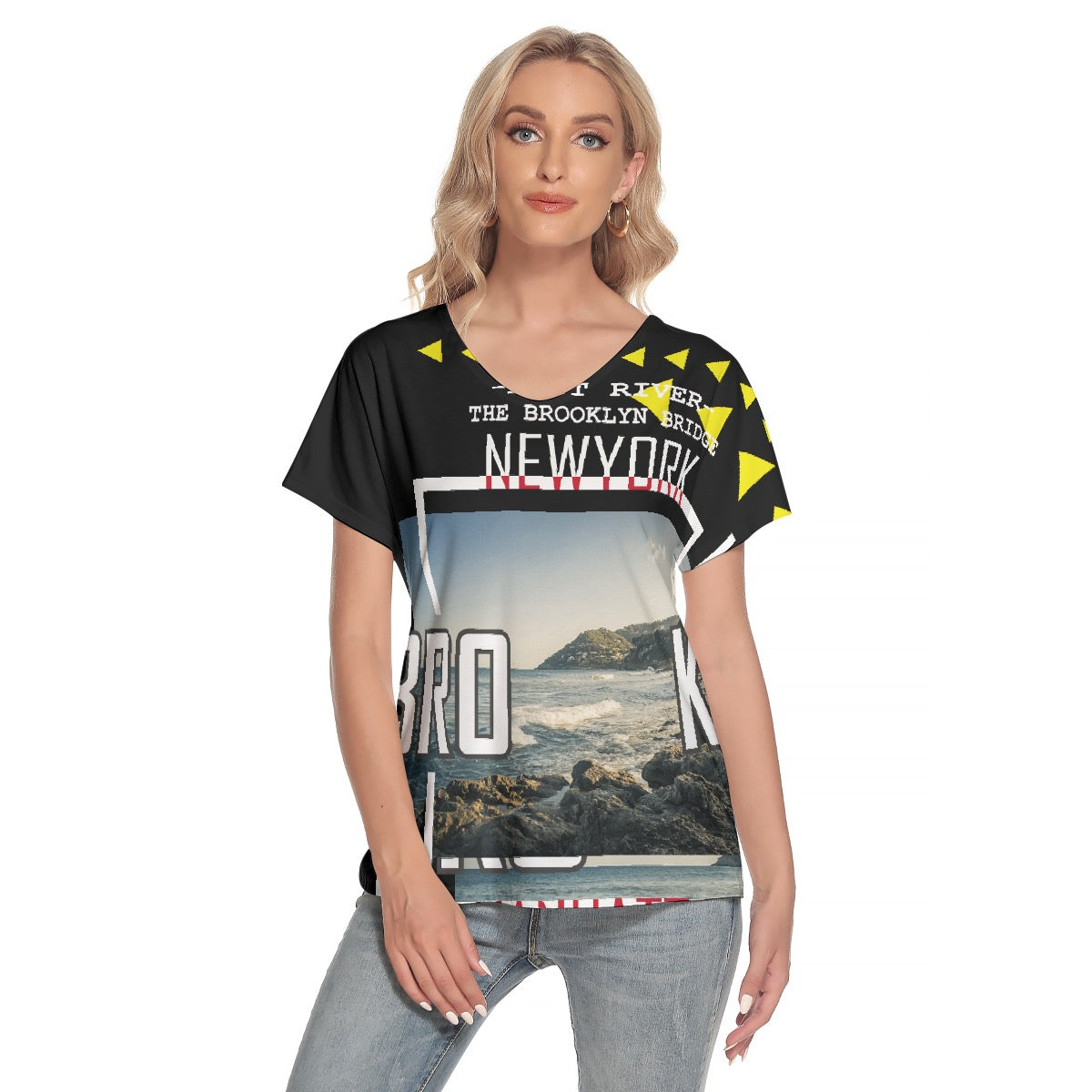 All-Over Print Women's Loose V-neck Short Sleeve T-shirt