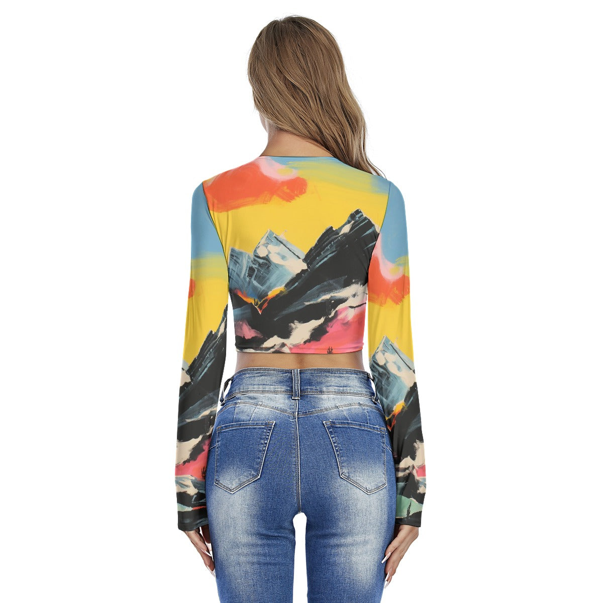 All-Over Print Women's Round Neck Crop Top T-Shirt