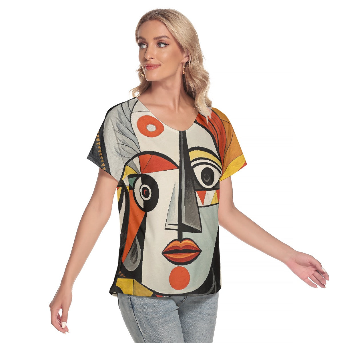 All-Over Print Women's Loose V-neck Short Sleeve T-shirt