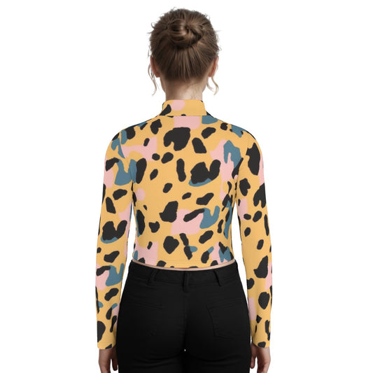 Eco-Friendly All-Over Print Women's Turtleneck T-shirt With Long Sleeve