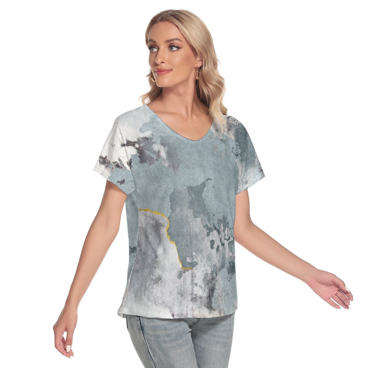 All-Over Print Women's Loose V-neck Short Sleeve T-shirt