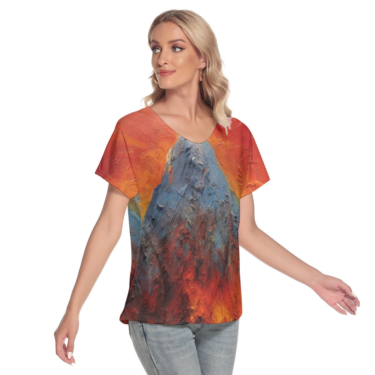 All-Over Print Women's Loose V-neck Short Sleeve T-shirt