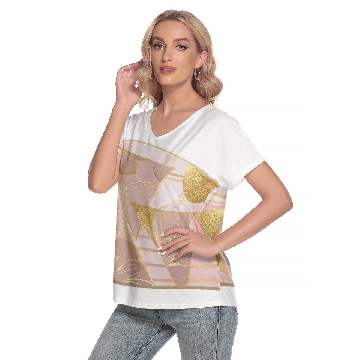 All-Over Print Women's Loose V-neck Short Sleeve T-shirt