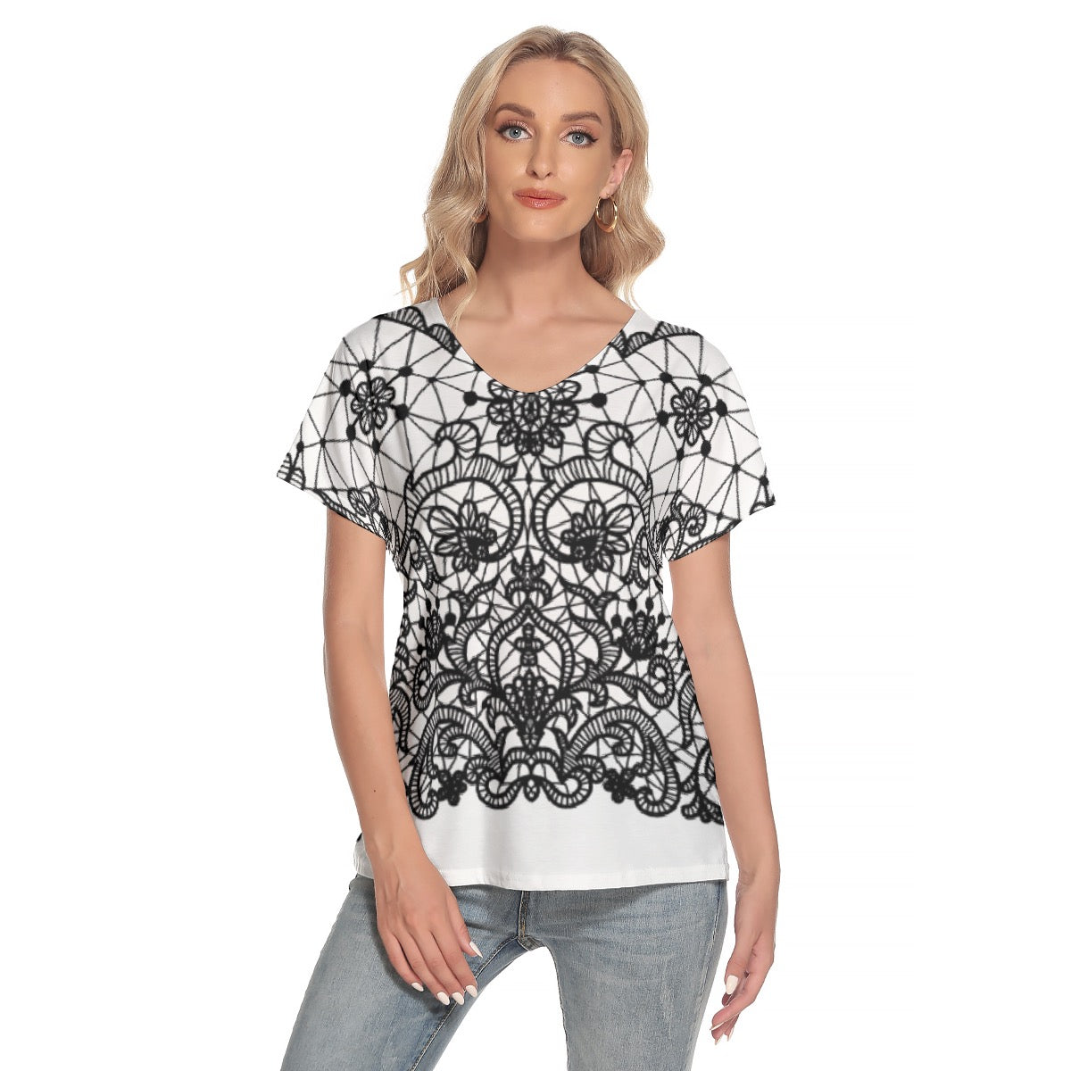 All-Over Print Women's Loose V-neck Short Sleeve T-shirt