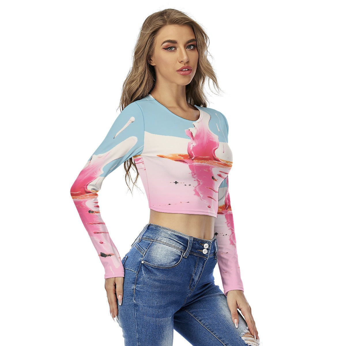 All-Over Print Women's Round Neck Crop Top T-Shirt