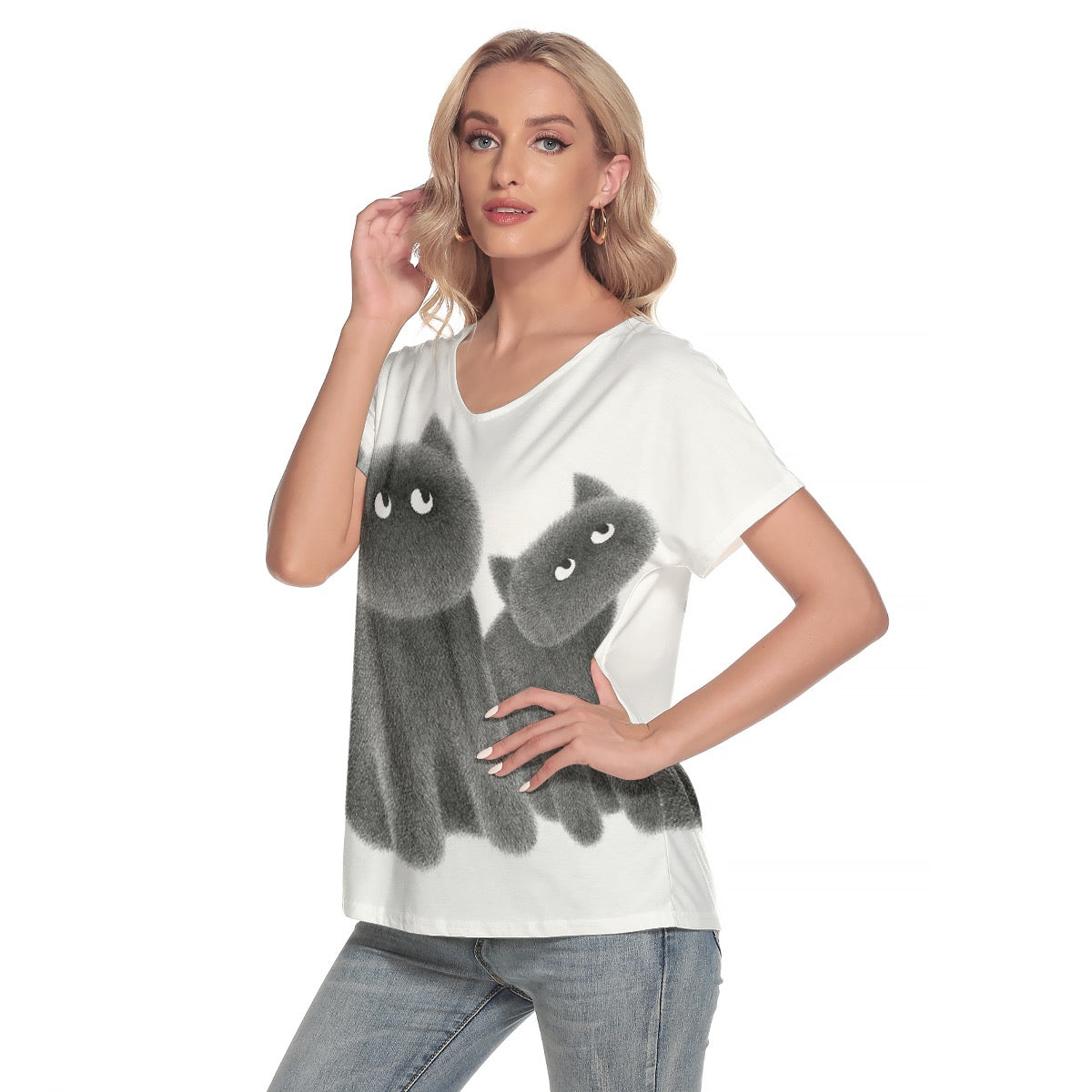 All-Over Print Women's Loose V-neck Short Sleeve T-shirt