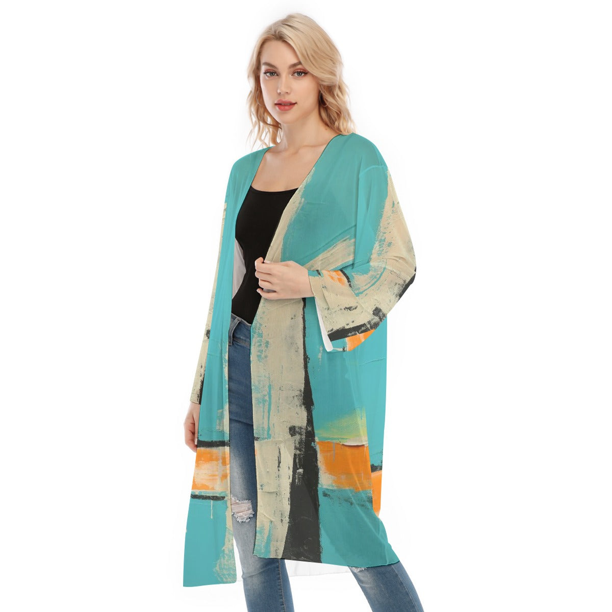 All- Over Print Women's Long Sleeve Mesh Cardigan