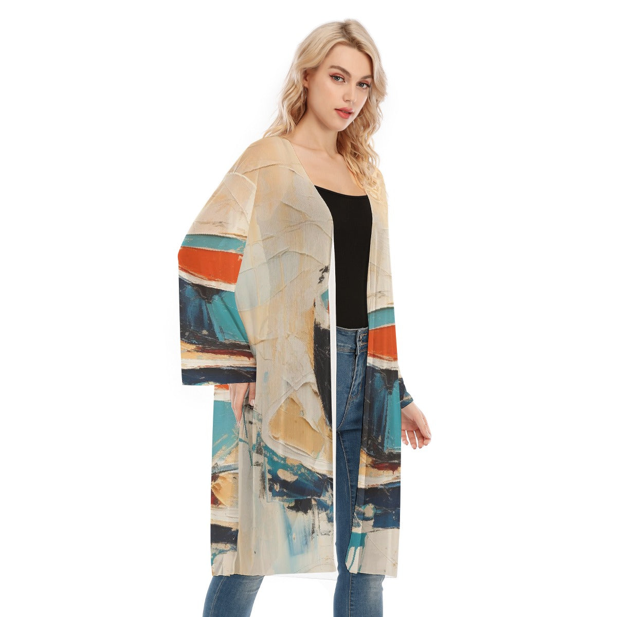 All- Over Print Women's Long Sleeve Mesh Cardigan