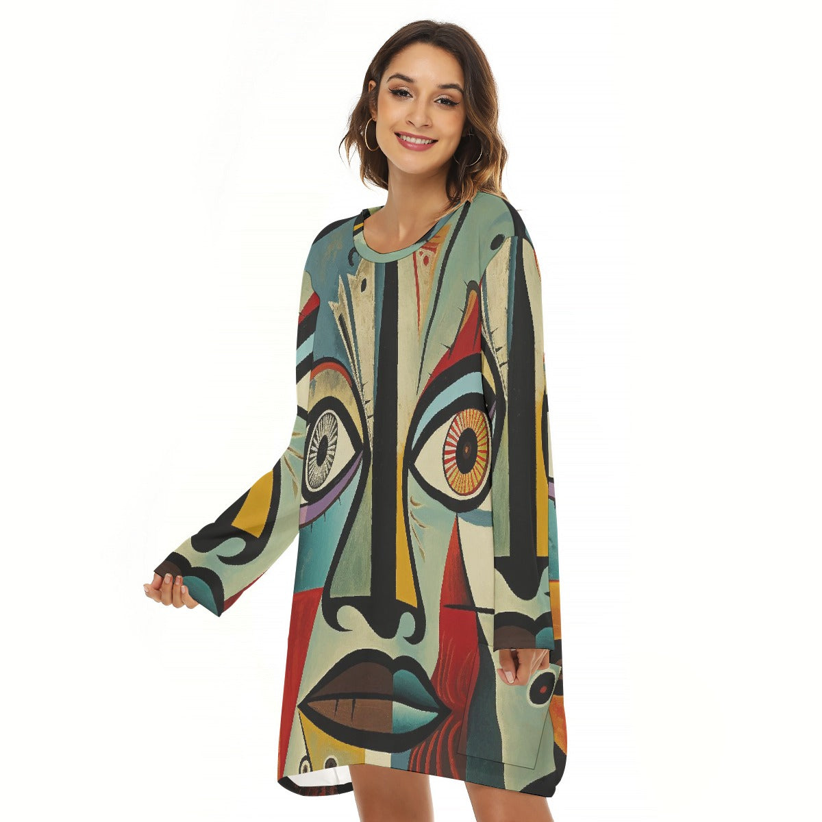 All-Over Print  Women's Loose Crew Neck Dress