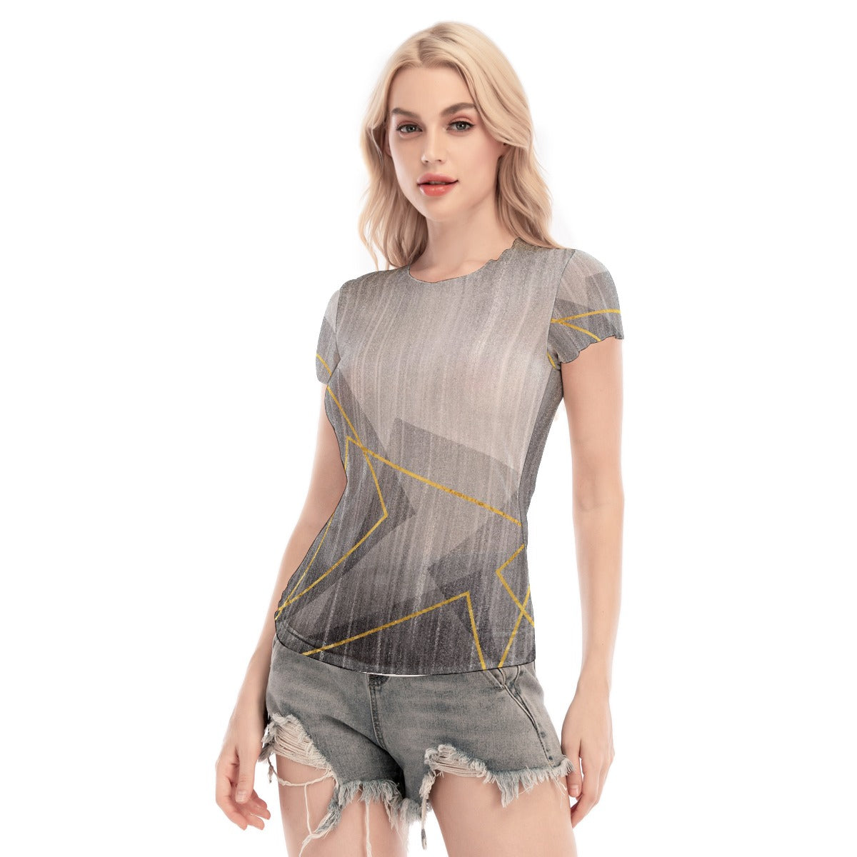 All-Over Print Women's Short Sleeve Mesh Blouse